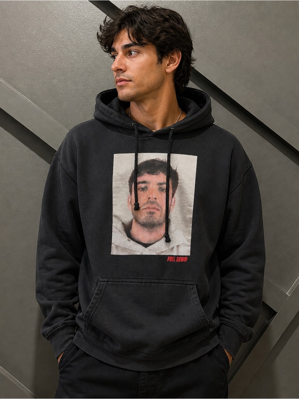Full Send Nelk Boys Mugshot Graphic Hoodie Black Size L Streetwear